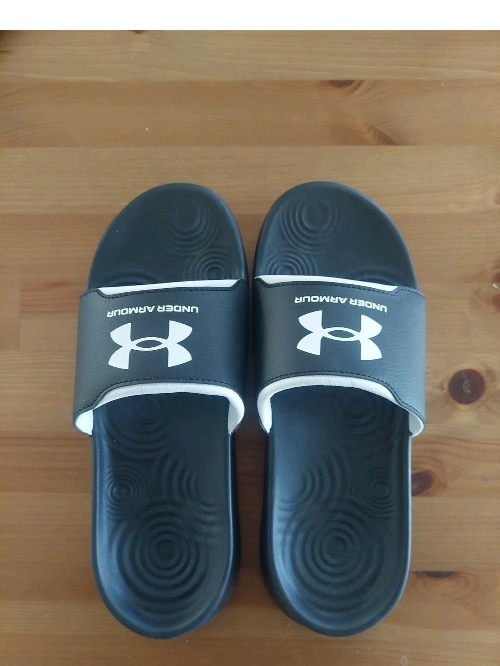 Under Armour Black and White Slide Sandals